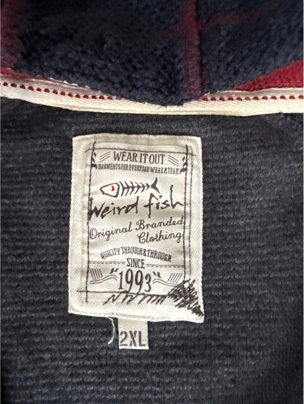 Weird Fish Men's 2XL Navy Blue Full Zip Hoodie with Hooded Collar